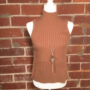 Anthro Moth Camel Tan Sleeveless Mock Sweater